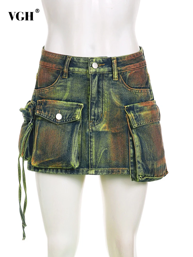 VGH Patchwork Pockets Casual Denim Skirts For Women High Waist Spliced Button Colorblock Streetwear Mini Skirt Female Fashion
VGH Patchwork Pockets Casual Denim Skirts For Women High Waist Spliced Button Colorblock Streetwear Mini Skirt Female Fashion