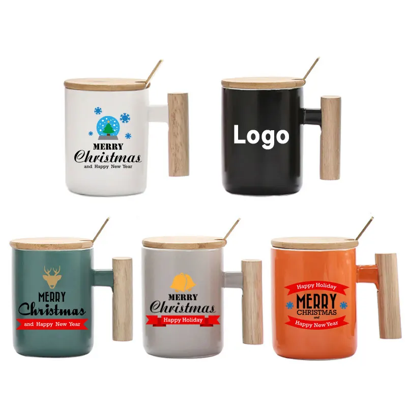 

Matte black grey gift exquisite custom logo bamboo lid and stir spoon gift box bambooware wooden handle coffee mug