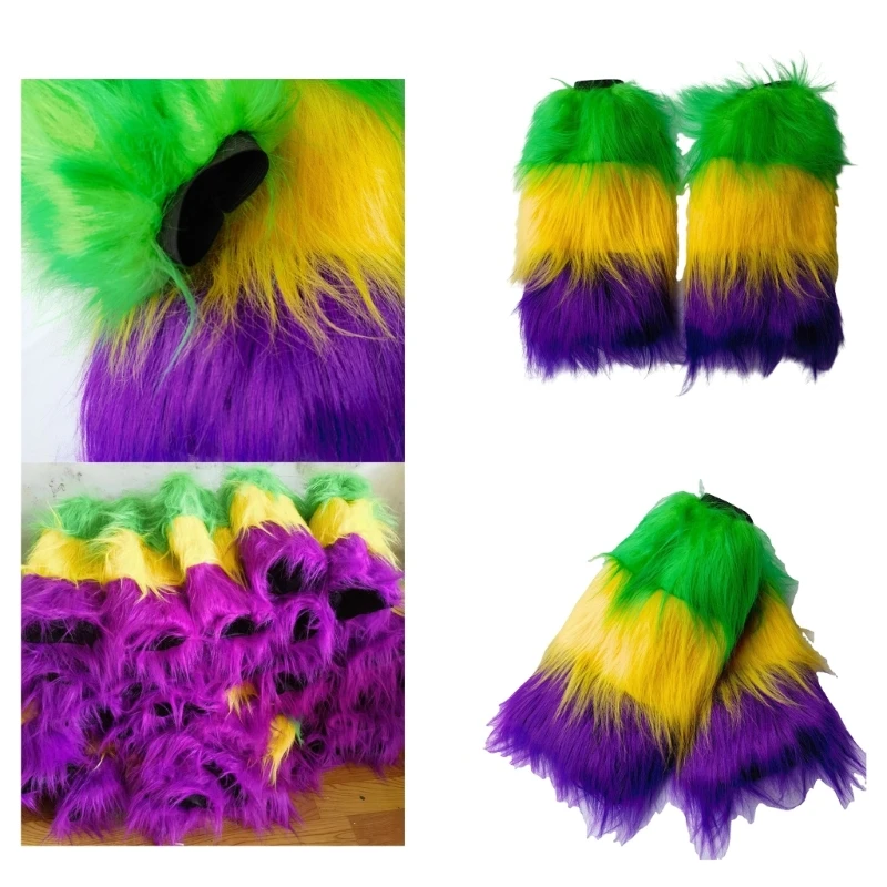 

Mardi Gras Furry Plush Leg Warmer Carnival Cosplay Party Multicolored Leg Cover Long Boot Cuffs Masquerade Accessories