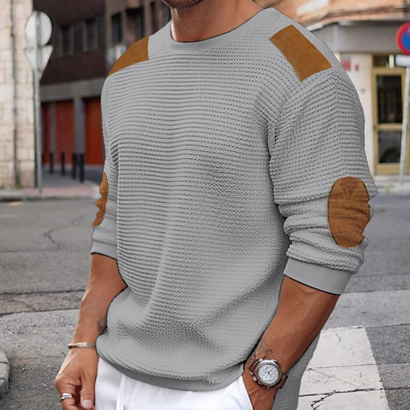 

2024 Autumn/Winter New Men's Knitwear Round Neck Long Sleeve Spliced Pullover Sweater Cross border Amazon Slim Fit Sweater