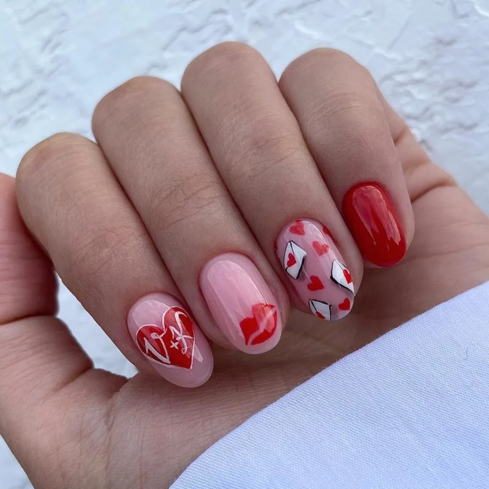 Valentine's Day Collection French Fake Nails Full Cover Wearable Manicure Almond False Nail Red Love Press on Nails Women
Valentine's Day Collection French Fake Nails Full Cover Wearable Manicure Almond False Nail Red Love Press on Nails Women
