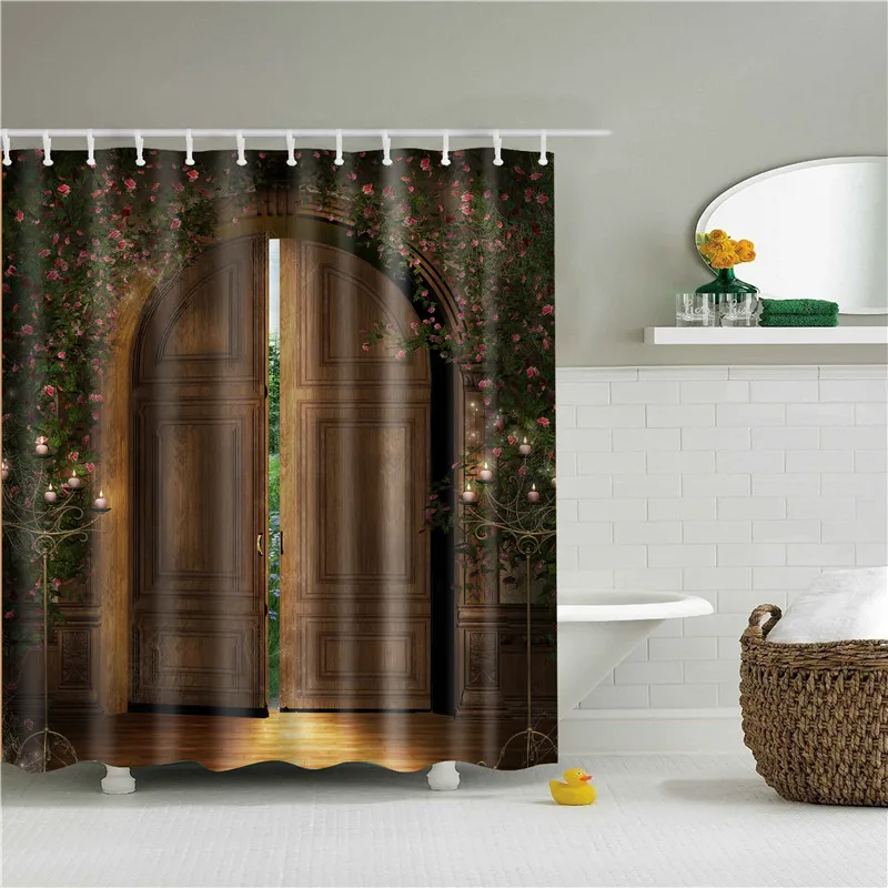 

Natural Forest Shower Curtain Tropical Landscape Trees Bathroom Waterproof Curtain Print Scenery Partition Curtain With Hooks