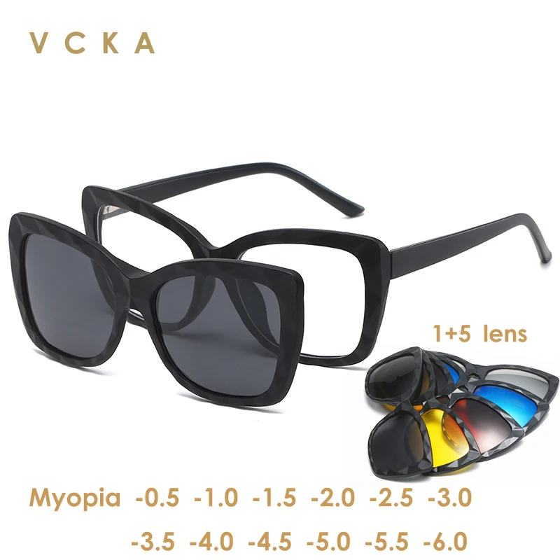 VCKA Cat Eye 5+1 Set Myopia Sunglasses Women Polarized Magnetic Glasses TR90 Clip-on Prescription 1.61 1.67 Custom -0.5~-10
VCKA Cat Eye 5+1 Set Myopia Sunglasses Women Polarized Magnetic Glasses TR90 Clip-on Prescription 1.61 1.67 Custom -0.5~-10
