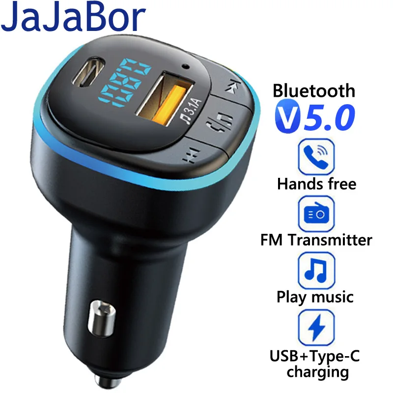 

JaJaBor FM Transmitter FM Modulator Car Mp3 Player Type C USB 3.1A Fast Charging Car Charger Bluetooth 5.0 Handsfree Car Kit