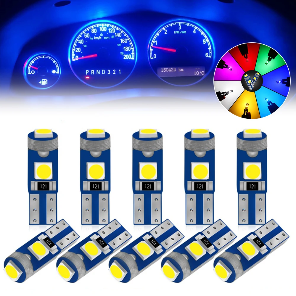 

10pcs T5 Led Bulb 3SMD 3030 Chips Super Bright Car Board Instrument Panel Lamp Auto Dashboard Warming Indicator Wedge Light 12V