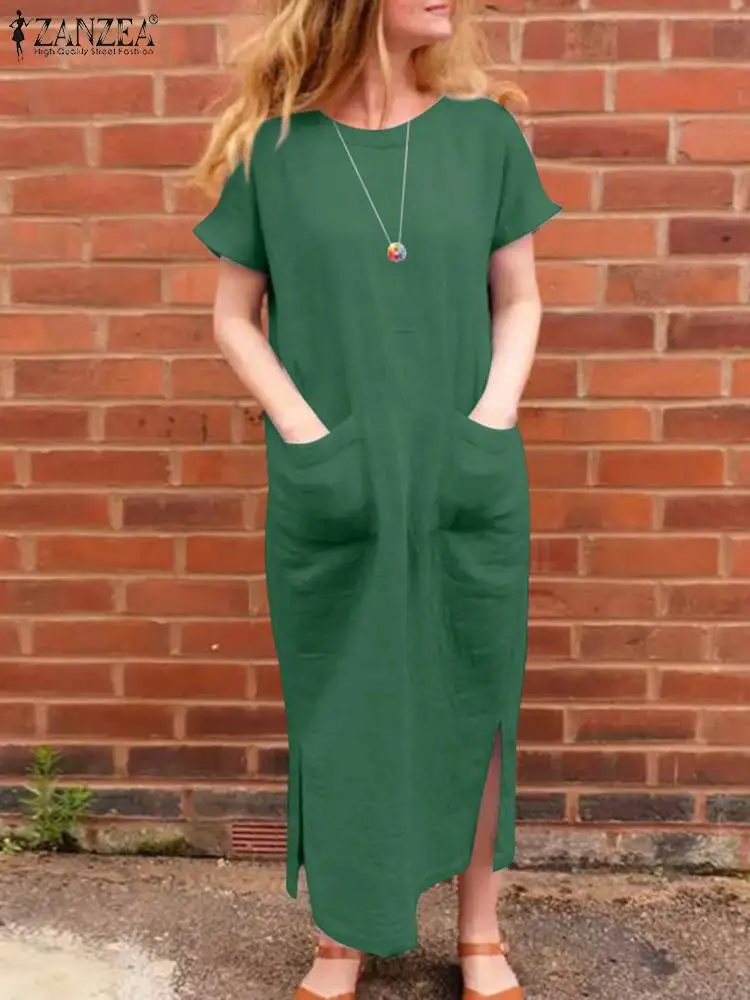 ZANZEA 2024 Summer Side Slit Vestidos Casual Short Sleeve Solid Color Loose A-line Dress O Neck Women Holiday Pockets Long Robes
ZANZEA 2024 Summer Side Slit Vestidos Casual Short Sleeve Solid Color Loose A-line Dress O Neck Women Holiday Pockets Long Robes
