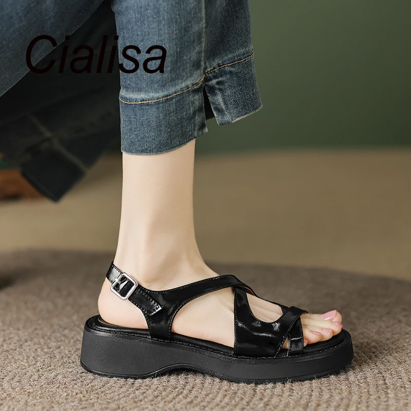 Cialisa Women Shoes Round Open Toe New Style Genuine Leather Sandals Buckle Strap Mid Heels Concise Handmade Ladies Footwear 40
Cialisa Women Shoes Round Open Toe New Style Genuine Leather Sandals Buckle Strap Mid Heels Concise Handmade Ladies Footwear 40