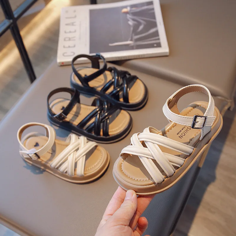 

Children's Summer Sandals Fashion Girls Princess Cut-outs Beach Shoes Solid Color Kids Causal School Roman Sandals Thick Bottom