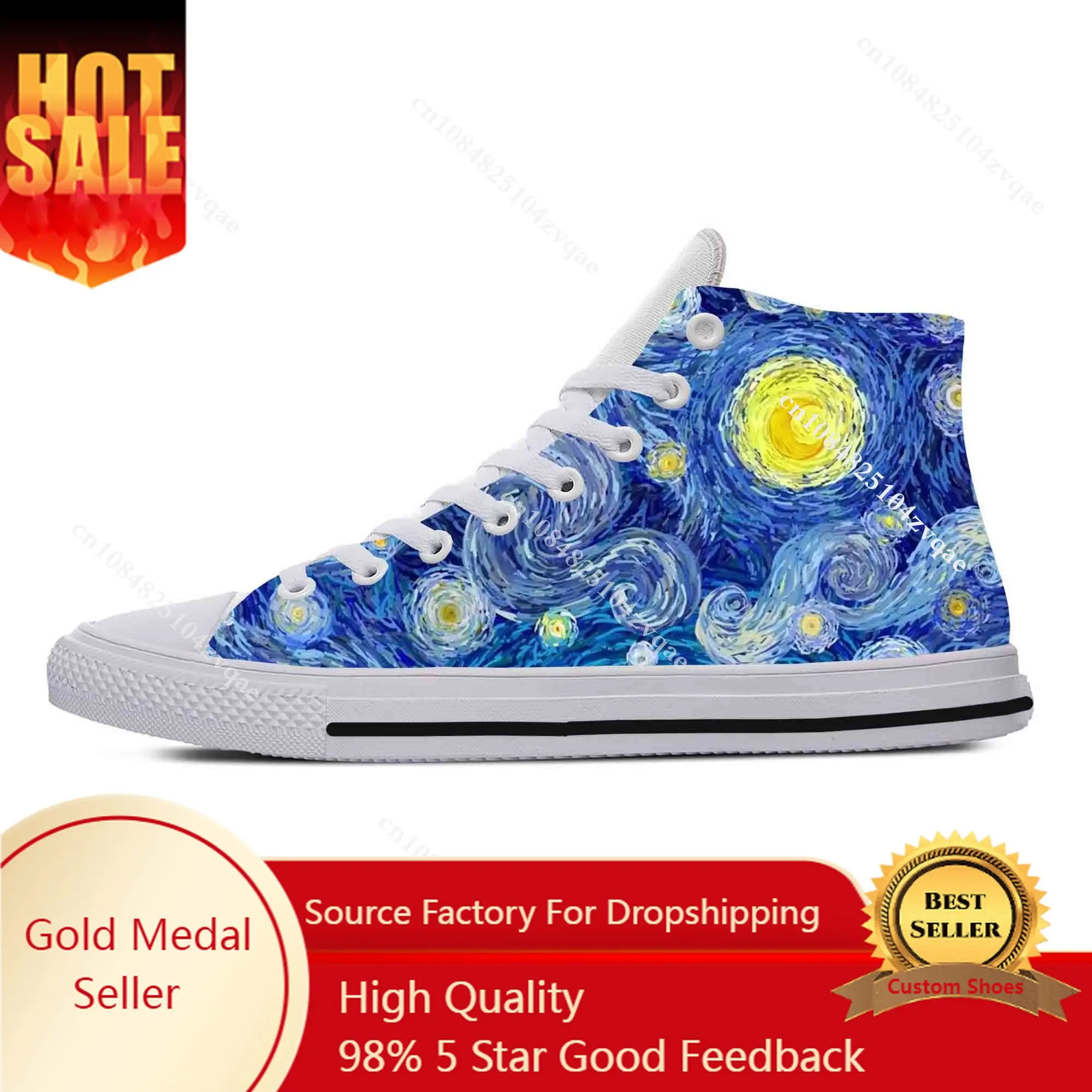 

Vincent Van Gogh Starry Night Oil Painting Funny Casual Cloth Shoes High Top Comfortable Breathable 3D Print Men Women Sneakers