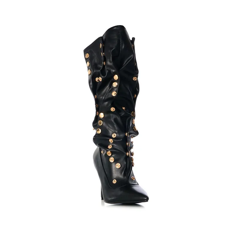 2024 European and American New Fashion Pointed Walking Shoes Women's Folded Gold Rivet Thin High Heel Knee Length Sleeve Boots
2024 European and American New Fashion Pointed Walking Shoes Women's Folded Gold Rivet Thin High Heel Knee Length Sleeve Boots