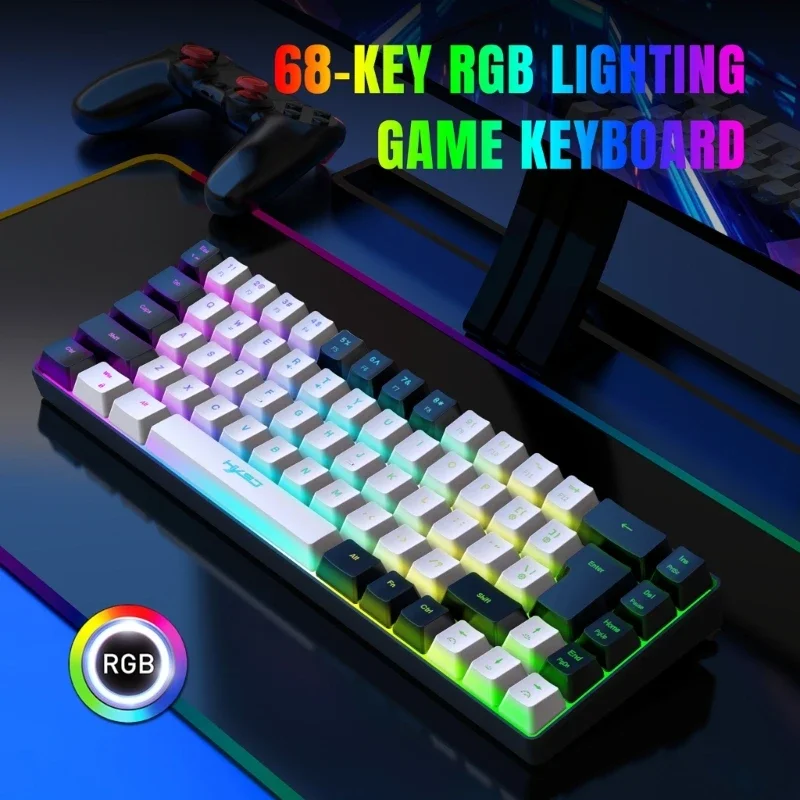 

V200 Mechanical Gaming Keyboard 68 Keys 20RGB Backlit Membrane Keypad USB TypeC Cord for Gamers and Office Workers