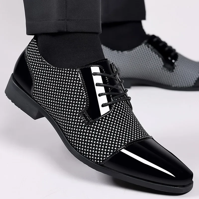 

Trending Classic Men Dress Shoes For Men Oxfords Patent Leather Shoes Lace Up Formal Black Leather Wedding Party Shoes2023