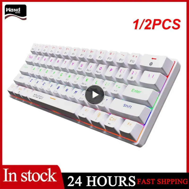 

1/2PCS Fizz K617 RGB USB Mini Mechanical Gaming Wired Keyboard Red Switch 61 Key Gamer for Computer PC Laptop detachable cable