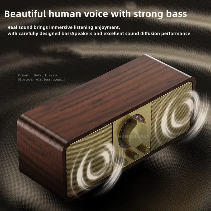 

Wooden FM Radio Bluetooth-Compatible 5.0 Speaker Retro Classic Soundbox Stereo Surround Super Bass Subwoofer AUX For Computer PC