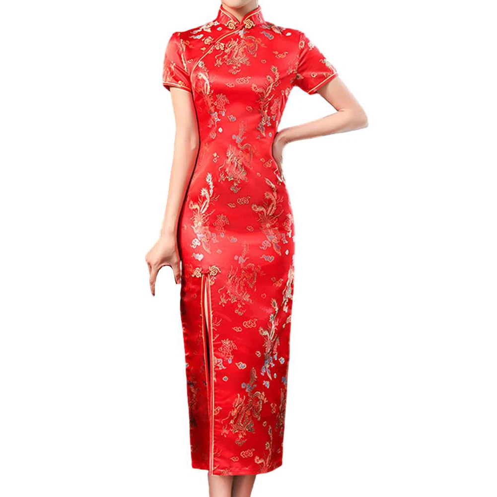 Women Short Sleeved Chinese Traditional Long Fork Qipao Dress Summer Silk Satin Cheongsam Evening Gowns New Brocade Ladies Dress
Women Short Sleeved Chinese Traditional Long Fork Qipao Dress Summer Silk Satin Cheongsam Evening Gowns New Brocade Ladies Dress