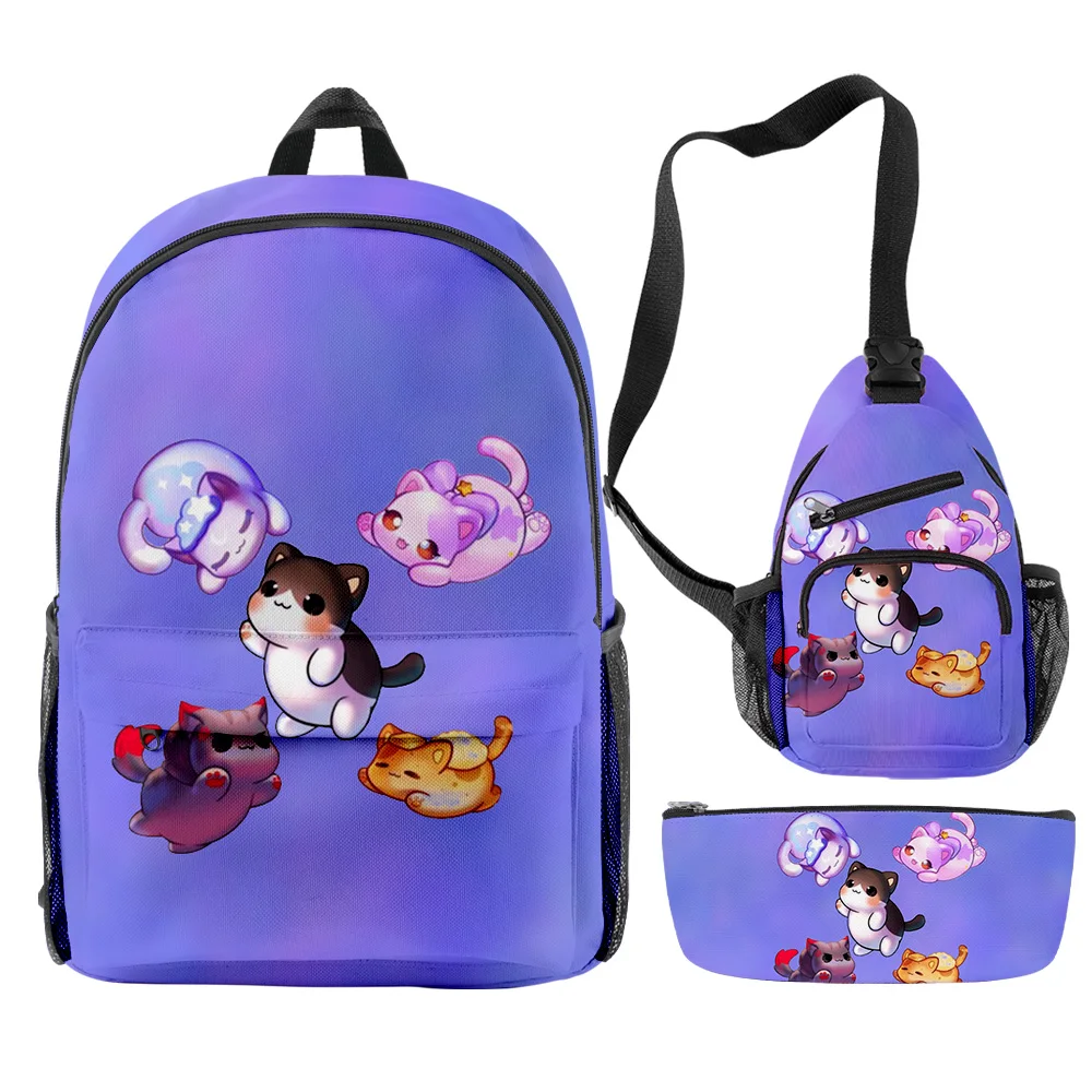 

Harajuku Popular Funny Aphmau As A Cat 3D Print 3pcs/Set pupil School Bags Travel Laptop Backpack Chest Bag Pencil Case