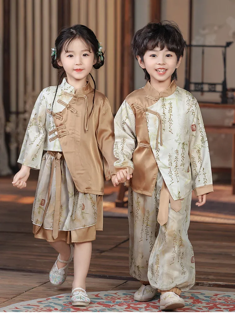 

Традиционная китайская школьная форма Hanfu, традиционный костюм в китайском стиле для начальной школы, одежда для выступлений для мальчиков и девочек