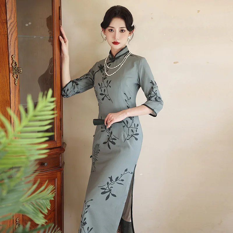 

Yourqipao Retro Chinese Long Cheongsam 2023 New Women's Improved Old Shanghai Catwalk Dress Vintage Qipao Skirt Hanfu Prom Gowns