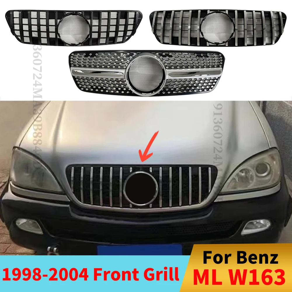 

Diamond GT Style Front Bumper Grille Hood Grill Inlet Grid Center Mesh For Mercedes ML W163 M Benz ML320 ML350 1998-2004 Tuning