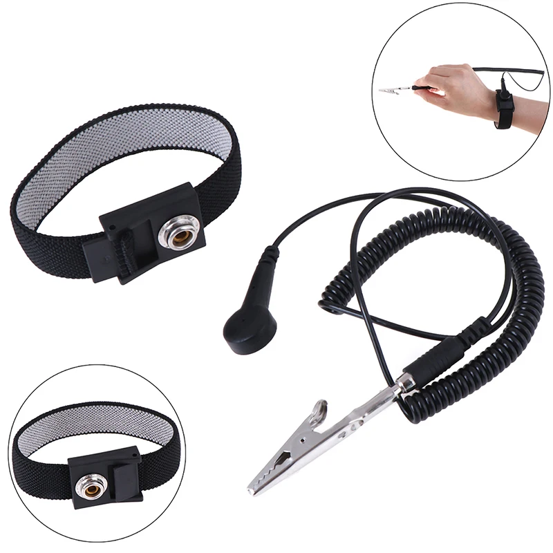 

Adjustable Anti Static Bracelet Electrostatic ESD Discharge Cable Wrist Band Strap Hand Grounding Wire Cordless Wireless Clip