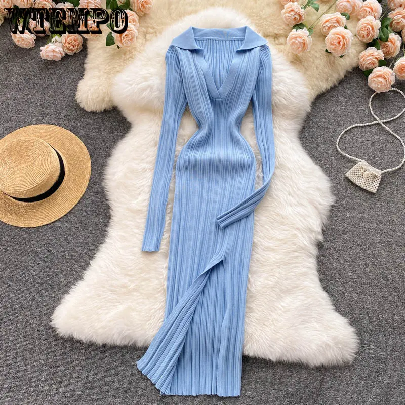 WTEMPO Spring Summer Girl Dress Casual Harajuku Sweater Dress Women Solid Slim V-neck Side Slit Ribbed Knit Long Dresses
WTEMPO Spring Summer Girl Dress Casual Harajuku Sweater Dress Women Solid Slim V-neck Side Slit Ribbed Knit Long Dresses
