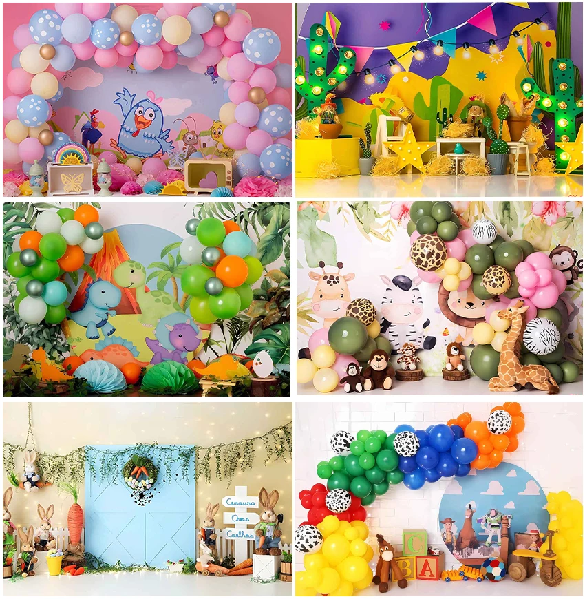 

Colorful Balloons Backdrops Cake Smash Girls Birthday Party Decoration Custom Children Portrait Backgrounds Photographic Banner