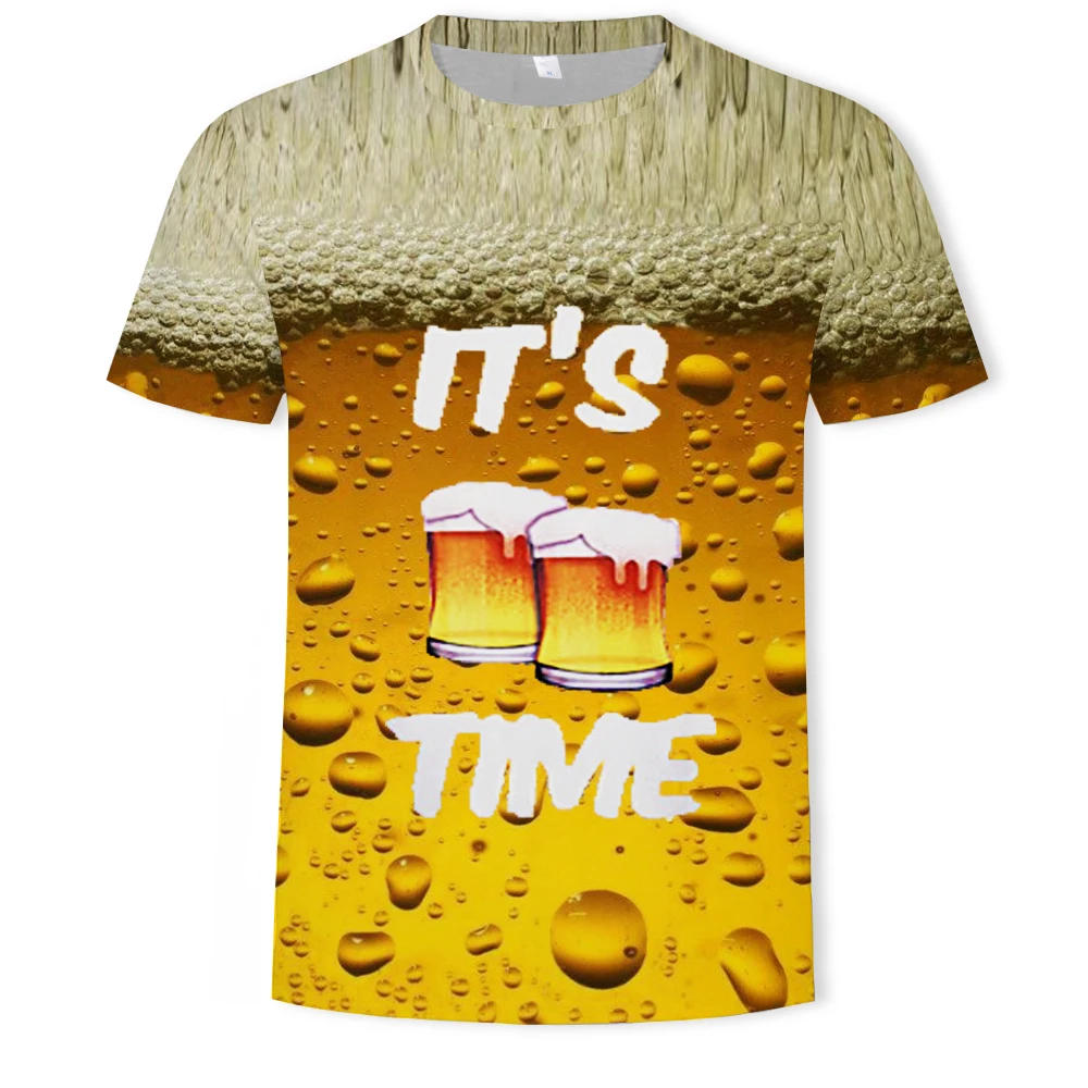 

Мужская летняя футболка с 3D-принтом пива, необычная Веселая футболка с коротким рукавом, индивидуальный модный уличный Топ большого размера с круглым вырезом
