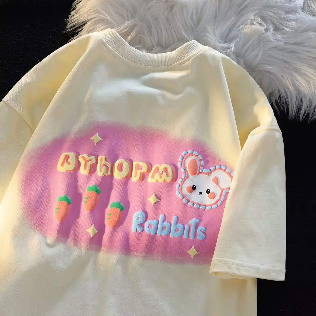 Pure Cotton Summer New Japanese Cartoon Rabbit Letter Short-sleeved T-shirt Loose Cute Sweet Half-sleeved Ins Tops
Pure Cotton Summer New Japanese Cartoon Rabbit Letter Short-sleeved T-shirt Loose Cute Sweet Half-sleeved Ins Tops