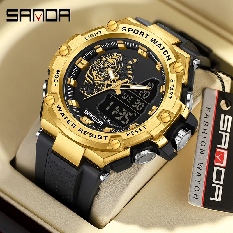 

SANDA 2023 New Sport Military Men's Watches 50M Waterproof Dual Display Wristwatch Male Clock Stopwatch Relogio Masculino 3173