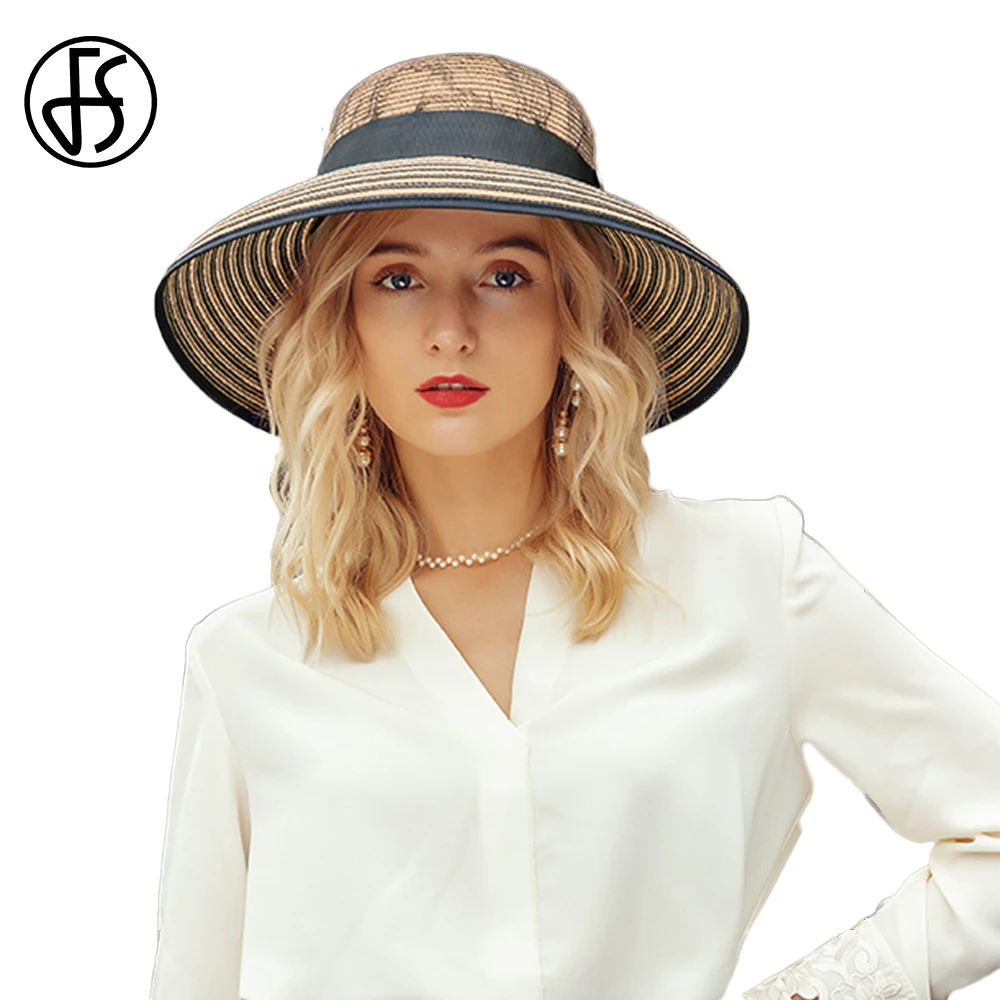 

FS 2023 Summer Wide Brim Sun Visor Beach Hats For Women Fashion Holiday Brown Straw Millinery Outdoors UV Protection Travel Cap