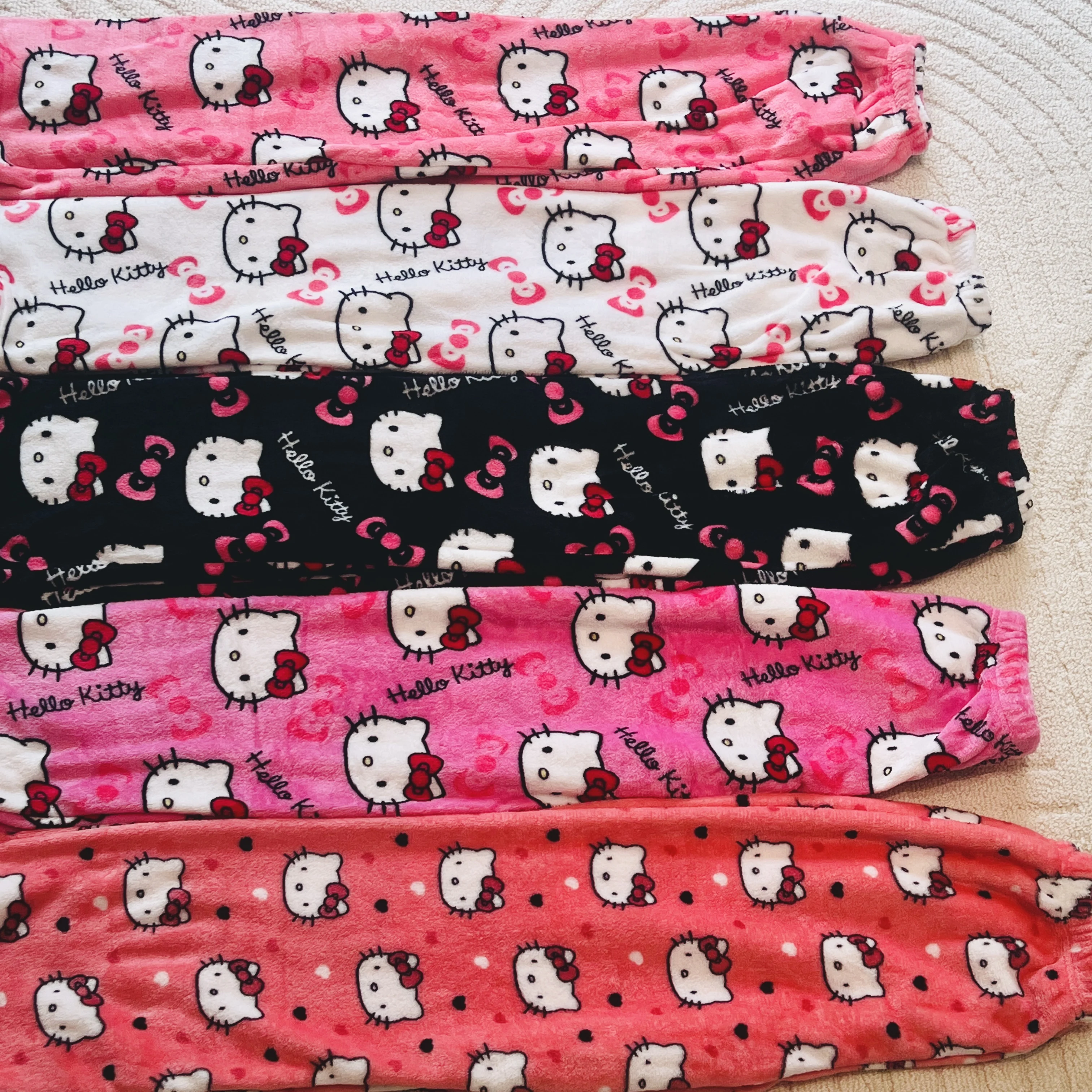

Cool Sanrio Halloween Hello Kitty Pumpkin Kt Cat Flannel Pajama Pants Women's Autumn Warm Casual Homewear Girl Graffiti Pant
