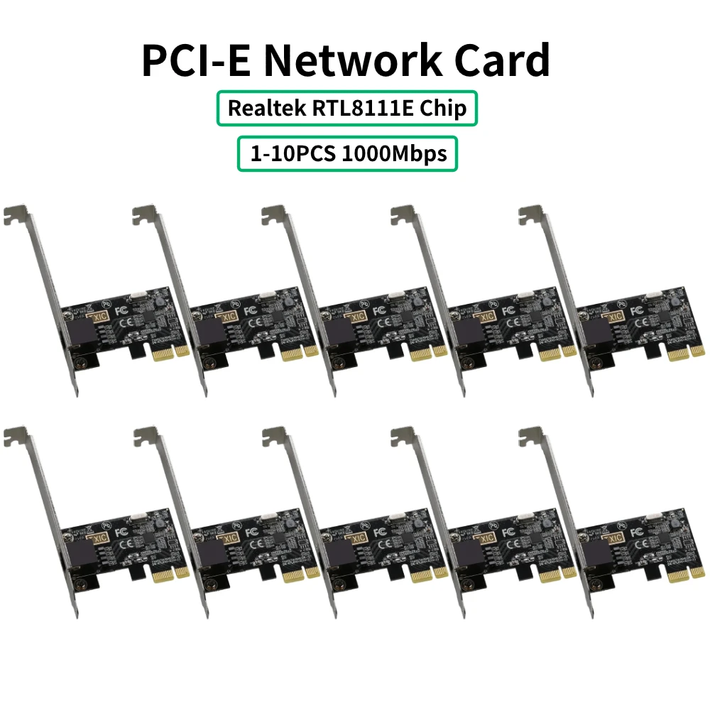 

1-10PCS 1000Mbps Network Card RTL8111E Gigabit Ethernet PCI Express Network Card RJ45 LAN Adapter PCIe Converter for Desktop PC