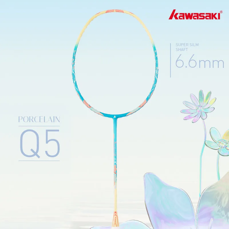 

Kawasaki PORCELAIN Q5 Female Badminton Racket Super Slim Shaft 5U Carbon Fiber raquette Badminton For Badminton Racket Players