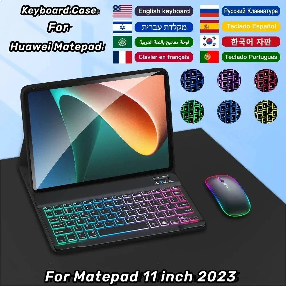 

Tablet Keyboard Case For Huawei MatePad 2023 11 inch Magnetic Rainbow Keyboard Mous Cover Spanish Portuguese Russian Arabic