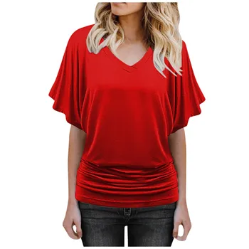 Camisas Fashion Femininas 6Cores S-4XL: Brilho Espelhado e Metálico 11 Elegant Women Blouse Casual T-shirt 2023 Summer Simple Solid Short Sleeve V-neck Office Lady Shirt Top Loose T-shirt