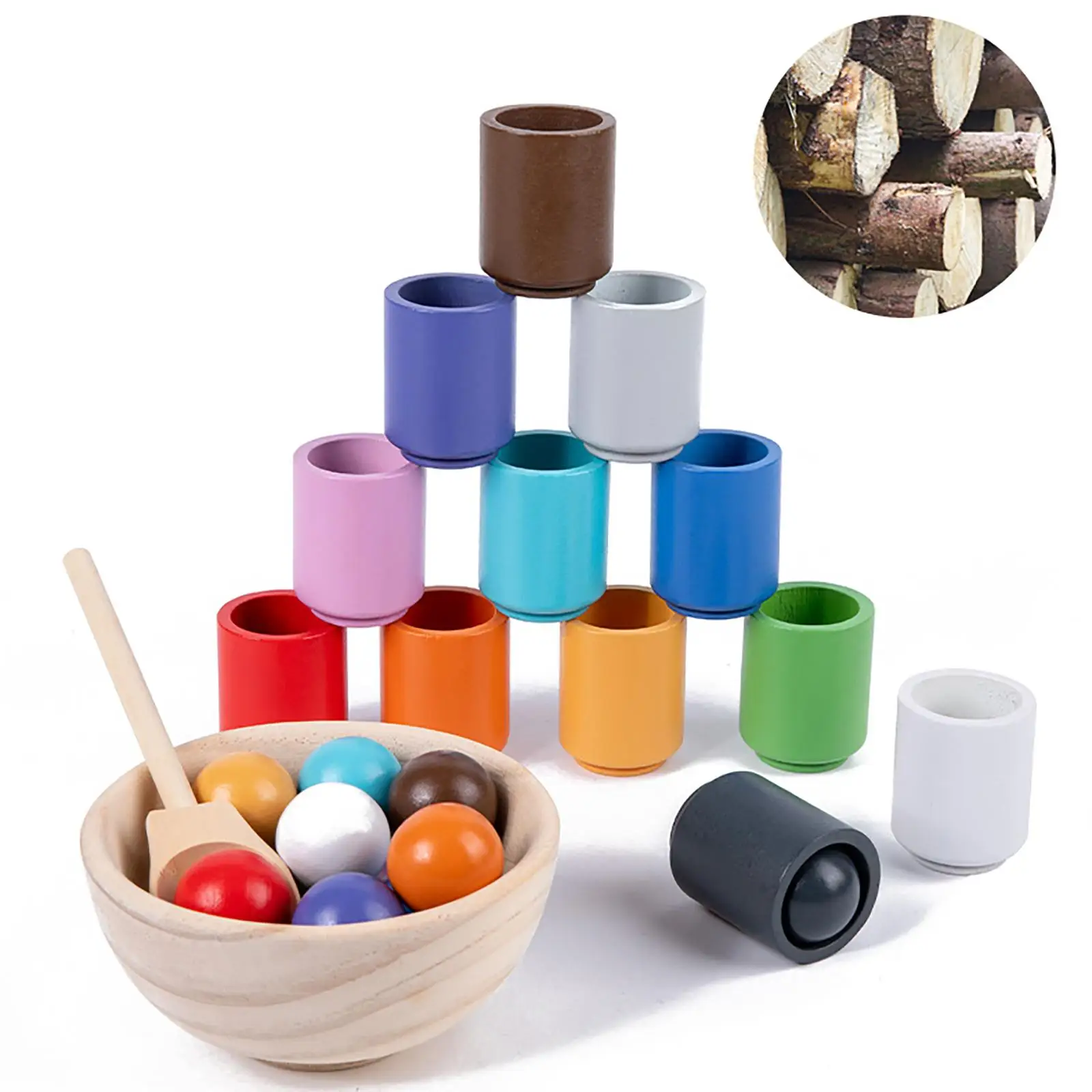 

Wooden Balls in Cups Montessori Toy Fine Motor Board Game Color Classification Preschool Learning Toy for Kids 3 4 5+ Years Old