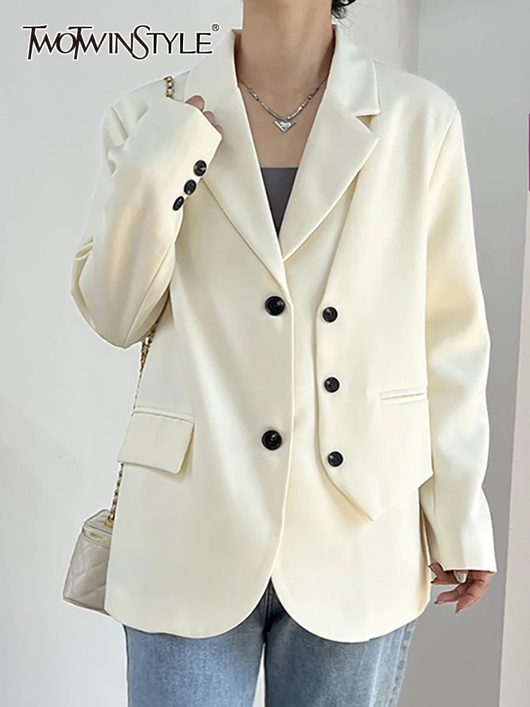 TWOTWINSTYLE Solid Casual Loose Blazers For Women Notched Collar Long Sleeve Patchwork Button Designer Blazer Female Fashion New 
TWOTWINSTYLE Solid Casual Loose Blazers For Women Notched Collar Long Sleeve Patchwork Button Designer Blazer Female Fashion New