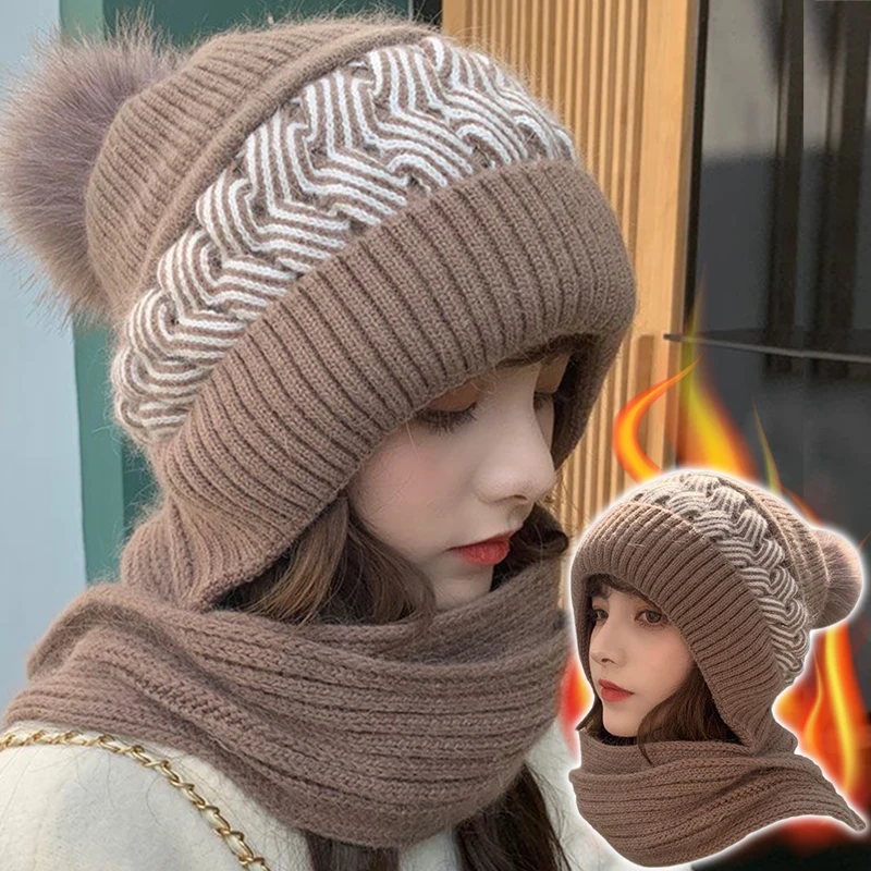 Winter Warm Hat Scarf Set Women Lady Plush Pompom Crochet Wool Knit Pullover Cap Outdoor Thick Windproof Warmer Hat Scarves
Winter Warm Hat Scarf Set Women Lady Plush Pompom Crochet Wool Knit Pullover Cap Outdoor Thick Windproof Warmer Hat Scarves