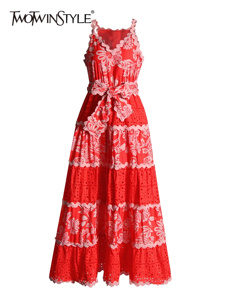 TWOTWINSTYLE Colorblock Printing Elegant Dress For Women V Neck Sleeveless High Waist Spliced Lace Up Chic Dresses Female New
TWOTWINSTYLE Colorblock Printing Elegant Dress For Women V Neck Sleeveless High Waist Spliced Lace Up Chic Dresses Female New
