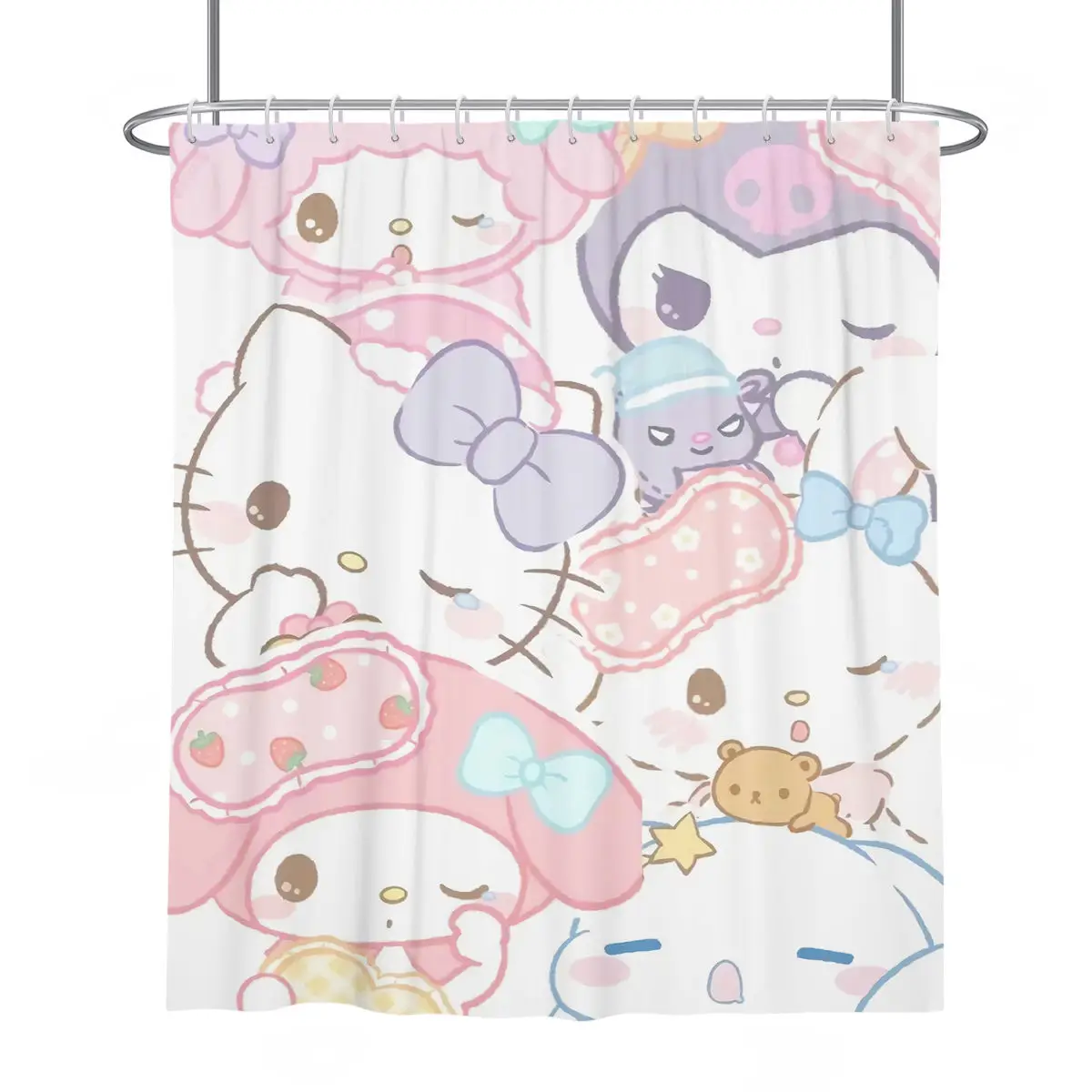 

180x180cm Pink Sanriod Mymelody Cinnamoroll Hellow Kitty Kawaii Cartoon Waterproof Shower Curtains with Hooks Anime Home Decor