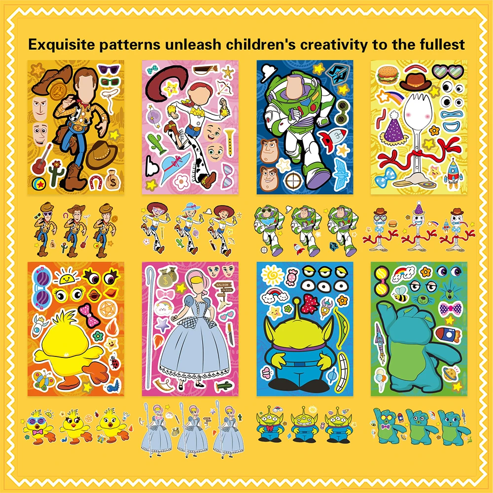 8/16sheets Cartoon Disney Toy Story Puzzle Stickers Make A Face DIY Assemble Jigsaw Educational Toys Sticker Fun Decals for Kids
8/16sheets Cartoon Disney Toy Story Puzzle Stickers Make A Face DIY Assemble Jigsaw Educational Toys Sticker Fun Decals for Kids