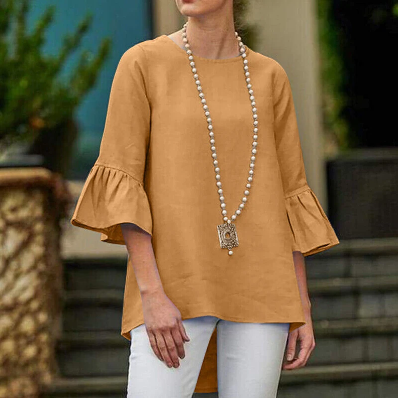 Fashion Simple Flared Sleeve Office Blouse Women Casual Solid Color O Neck Tops Shirt New Autumn Nine-quarter Sleeve Street Tops
Fashion Simple Flared Sleeve Office Blouse Women Casual Solid Color O Neck Tops Shirt New Autumn Nine-quarter Sleeve Street Tops