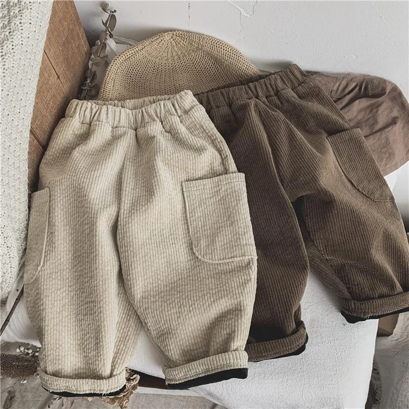 

Winter Plush Warm Kids Pants 2023 Korea Style Children's Clothing Corduroy Plush Thick Warm Casual Pants for Boys Girls