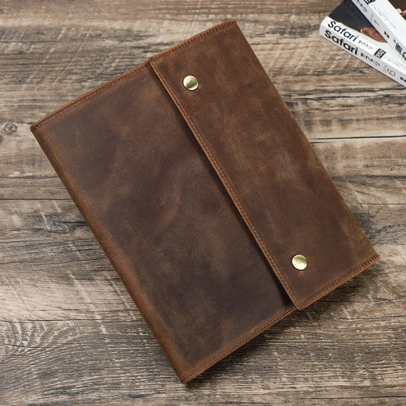 

Genuine Leather A5/B5 Notebook Cover with Pen Slot for IPad Mini Multiple Card Slots Handmade Stationary School Office Supplies