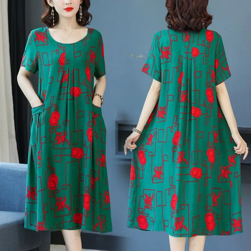 2024 Women Summer Fashion Middle-Aged Elderly Long Dress Female Short Sleeve Loose Vestidos Ladies Print O-neck Dresses Q05
2024 Women Summer Fashion Middle-Aged Elderly Long Dress Female Short Sleeve Loose Vestidos Ladies Print O-neck Dresses Q05
