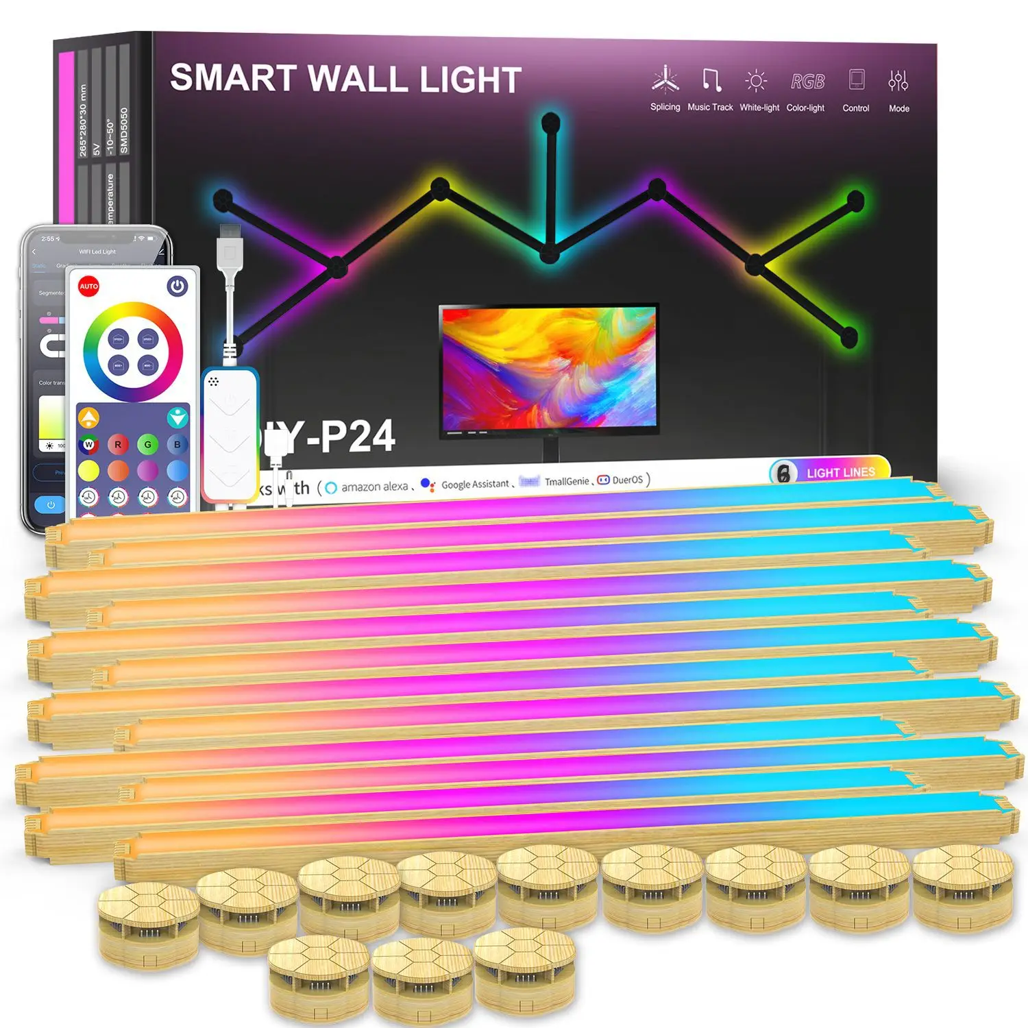 

Night Light WIFI RGB color splicing gaming table ambient light Bluetooth connected LED constellation quantum pickup wall light