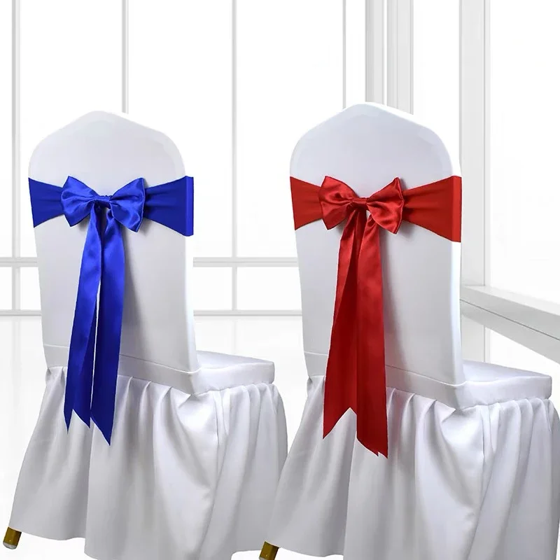 

25pcs Satin Spandex Chair Cover Band Ribbons Chair Tie Backs for Party Banquet Decor Wedding Decoration Knot Chair Bow Sashes