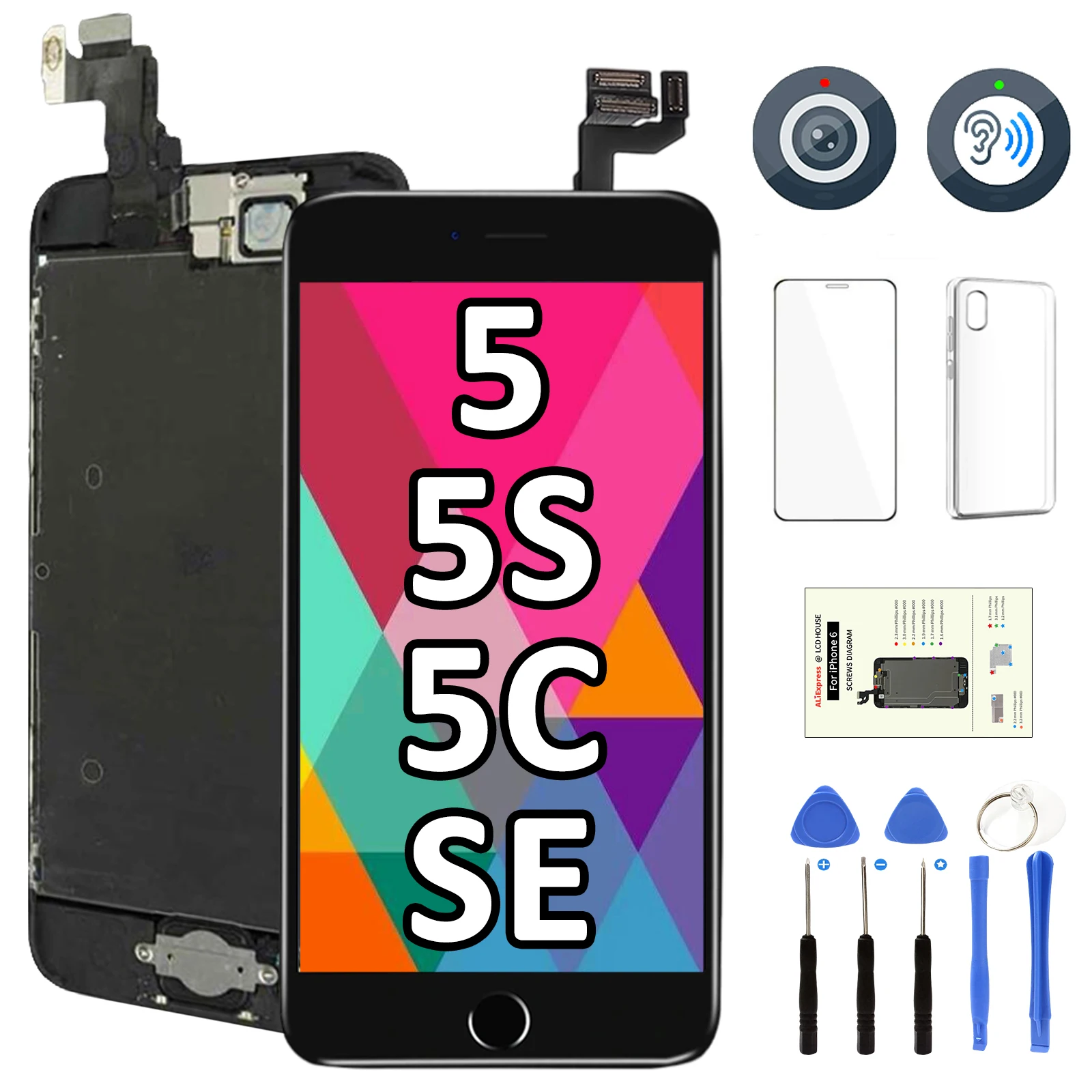 

100% AAA+ Screen For iPhone 5 5C 5S SE 2016 LCD Screen Assembly Full Set Replacement Complete Touch Digitizer with Camera