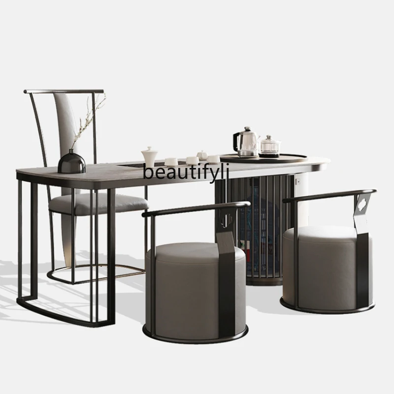 

Stone Plate Table-Chair Set Simple Modern Light Luxury Home Kung Fu Tea Brewing Desk Office Tea Table