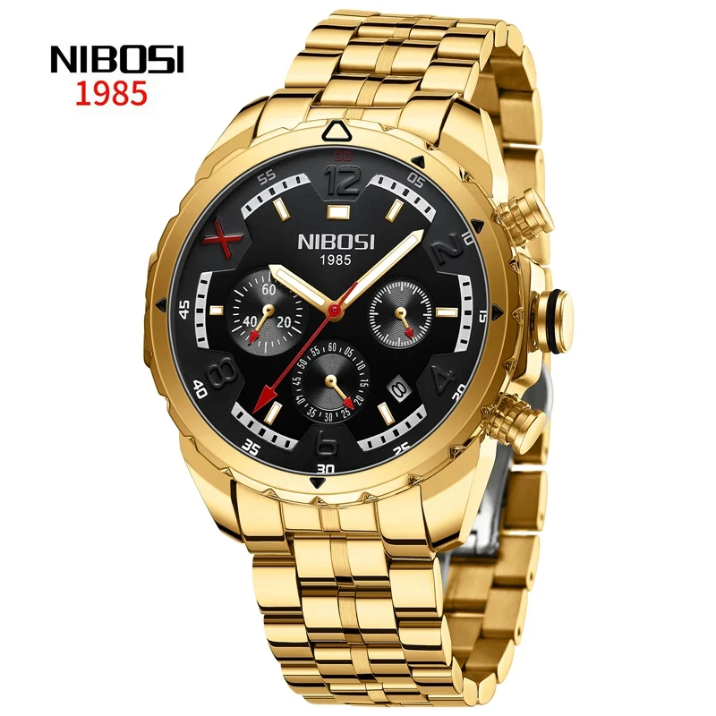 

NIBOSI Brand New Luxury Chronograph Watches Mens Steel Waterproof Sport Quartz Watch Men Fashion Date Clock Relogio Masculino